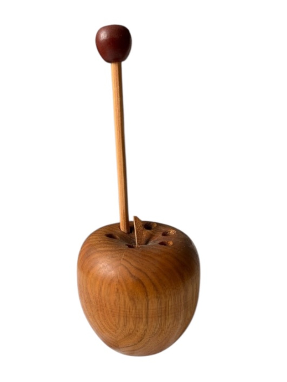 Vintage 90s Hand Carved Wood Apple Pencil Holder & Matching pencil